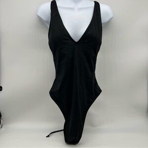 TA3 Plungey Elegant Black One-Piece Lace Up the Back Body Con Swimsuit Size-XL